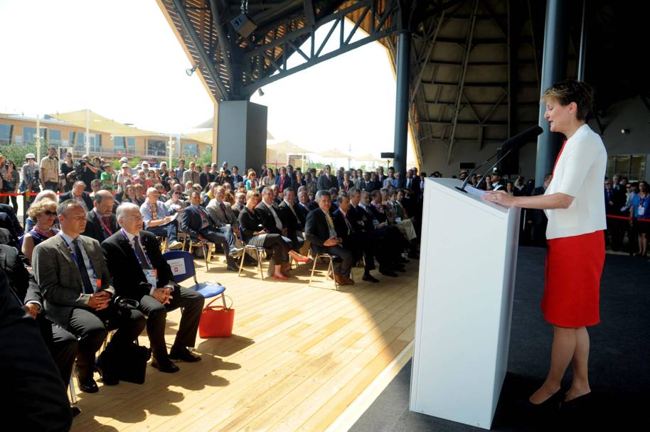 La presidente della Confederazione Elvetica, Simonetta Sommaruga, ha aperto la Giornata Nazionale della Svizzera a Expo 2015 (Ansa)